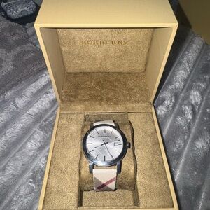 Burberry Silver Dial Watch with Checkered Strap